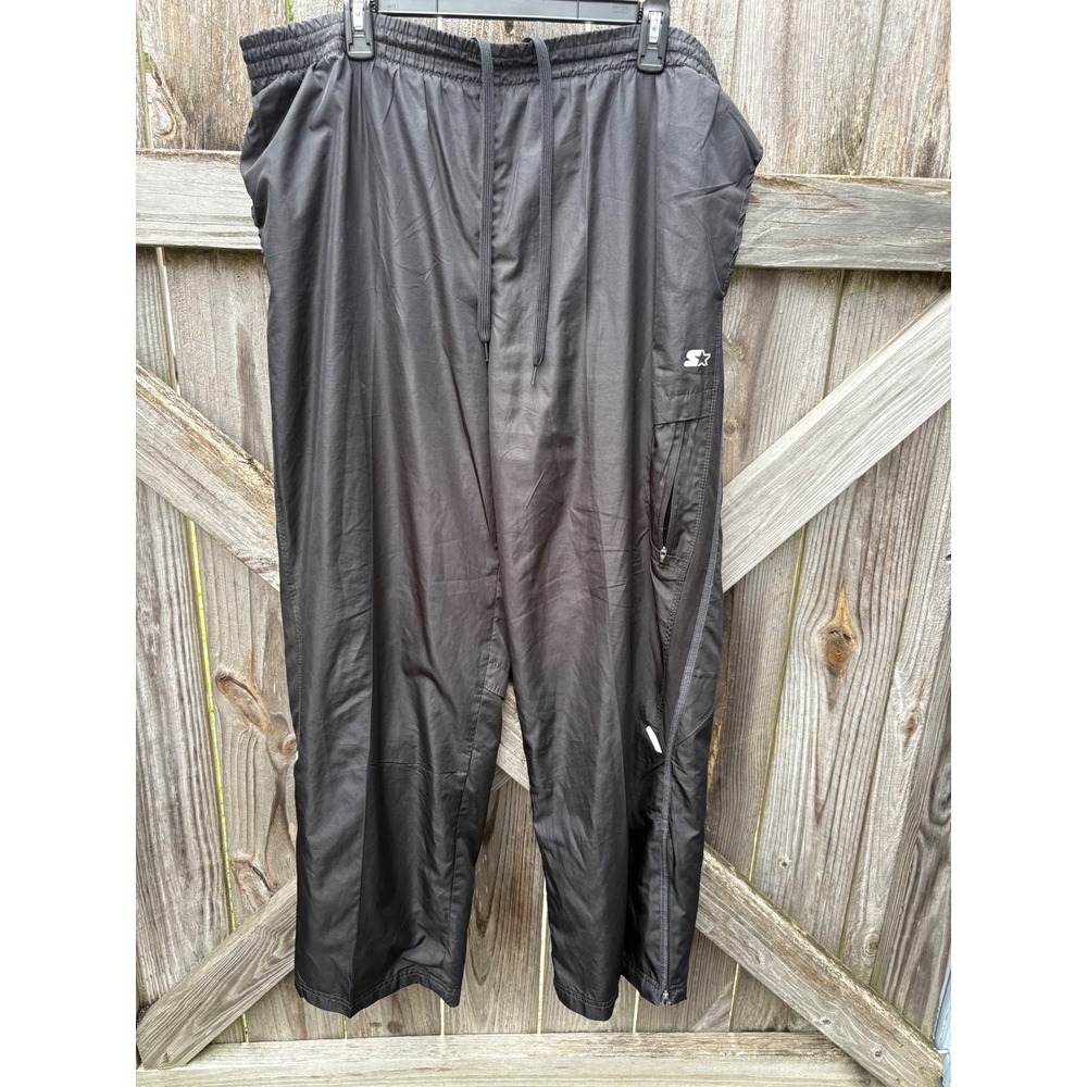 Starter Mens Black Windbreaker Track Pants Mesh Lined Ankle Zip Large 36-38